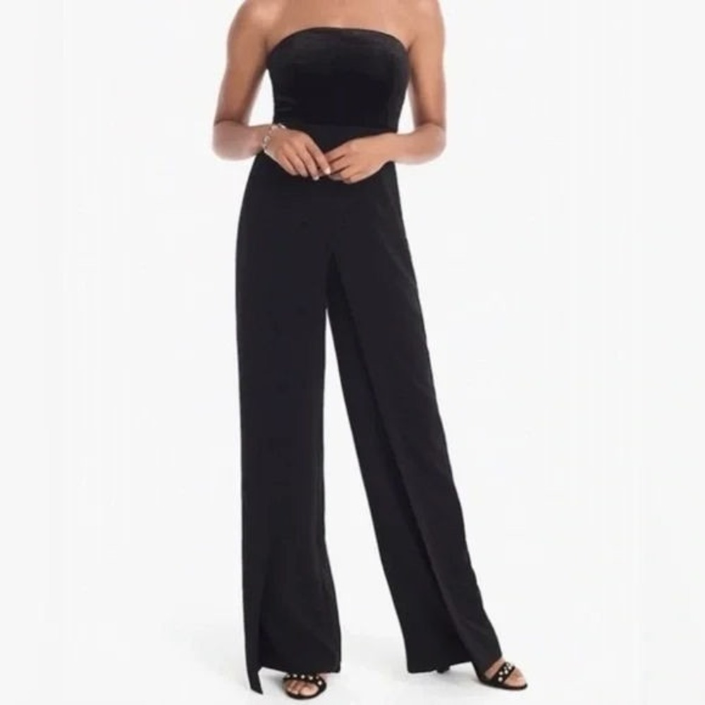 WHBM White House Black Market Women's Strapless Velvet Top Jumpsuit -‎ Black - 6